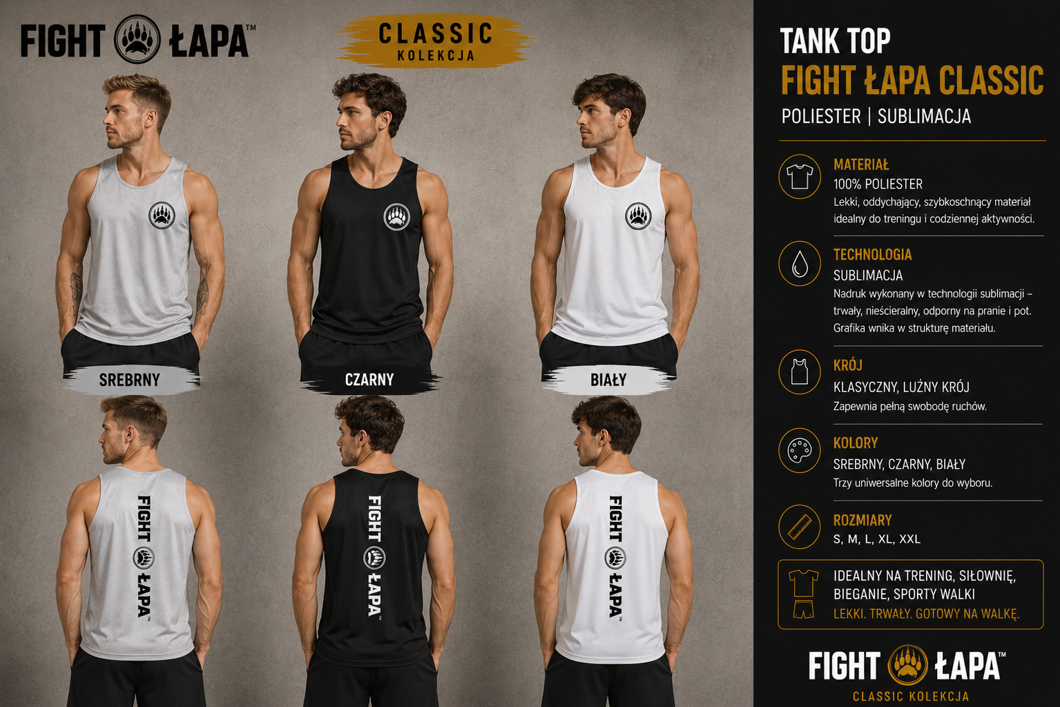 Koszulka tank top męska FIGHT ŁAPA Classic – sublimacja